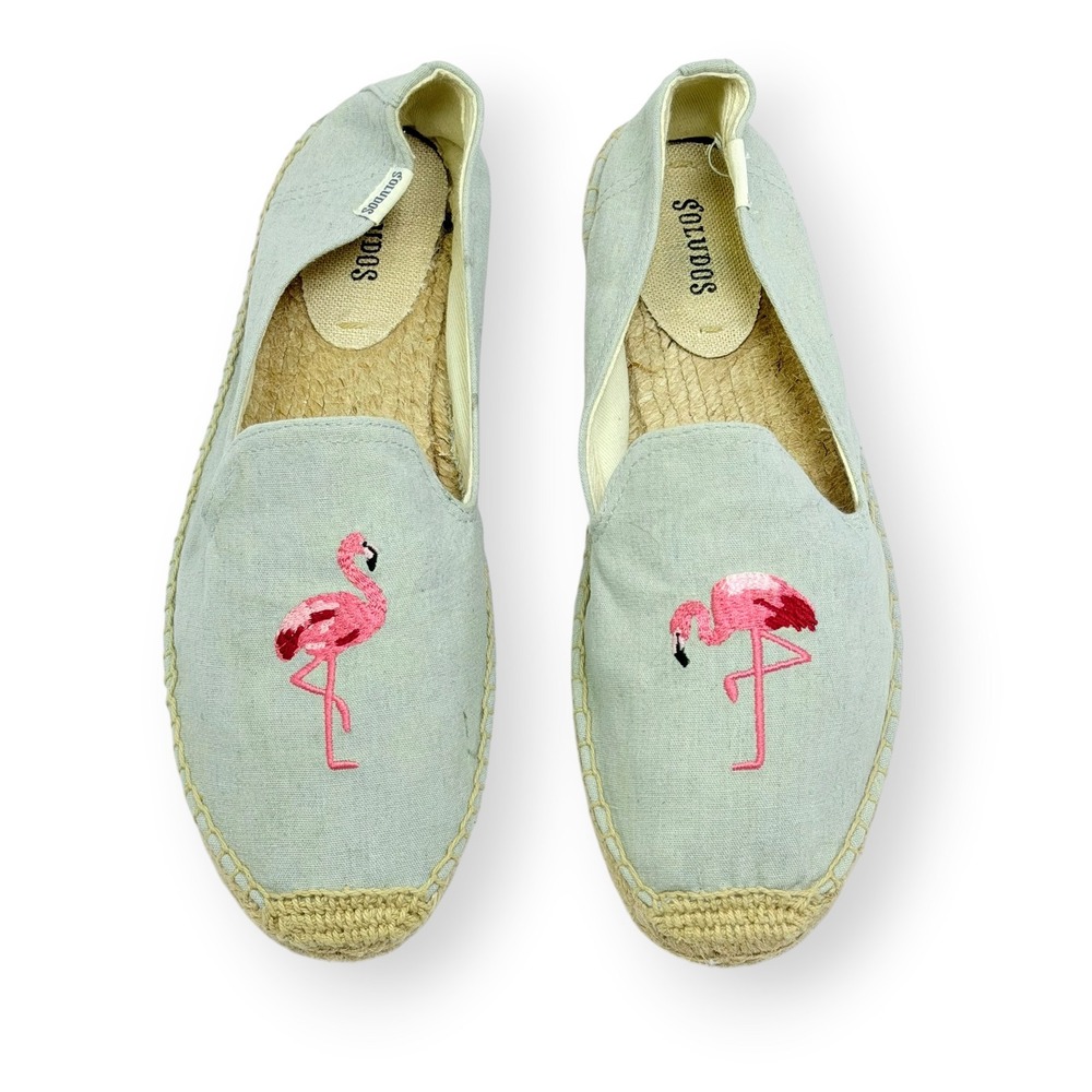 Soludos Flamingo Platform Espadrille Slip Ln‎ Shoes Sz 8.5 Embroidered Summer